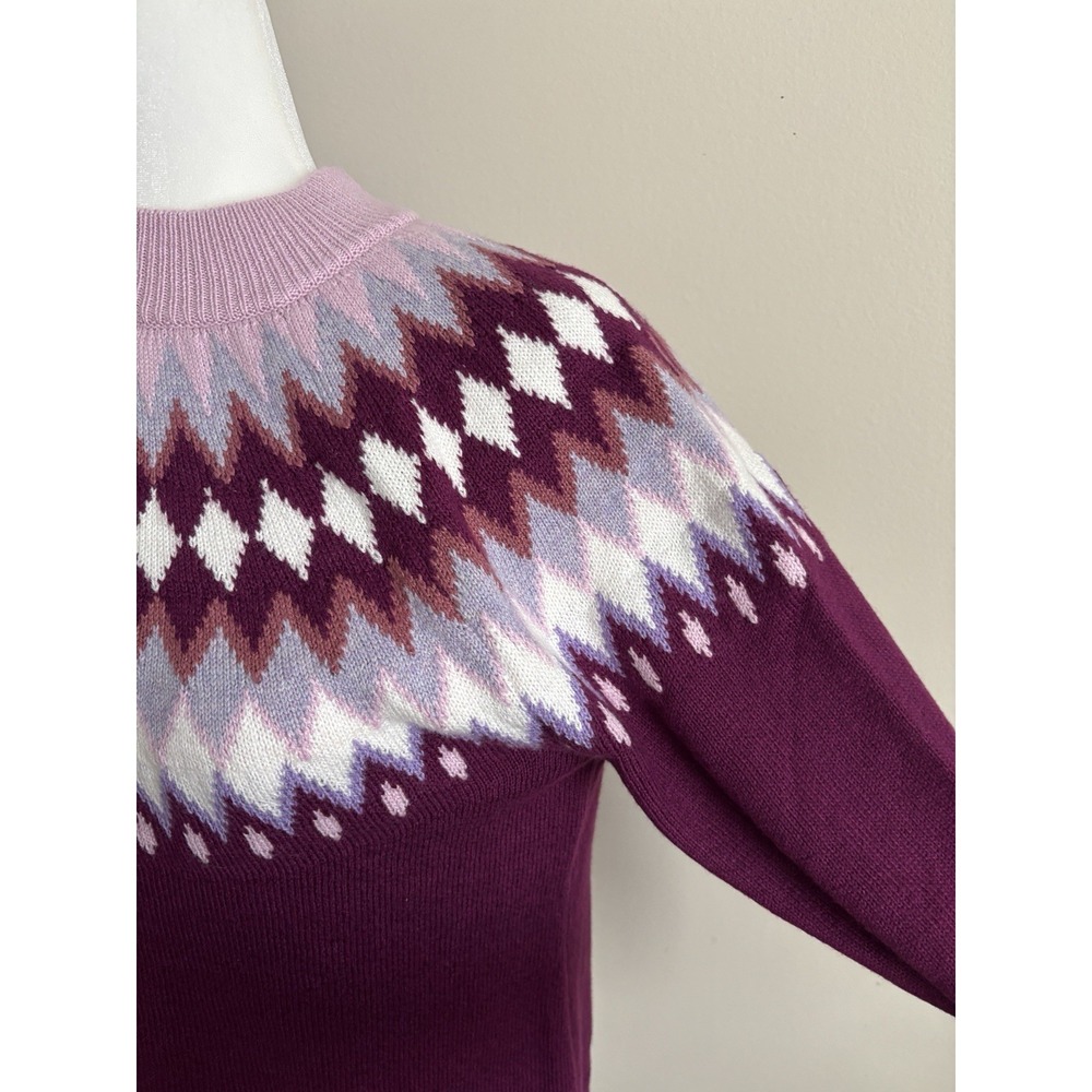 Talbots Fair Isle Sweater Knit Purple Pink‎ Ski Preppy MP Mock Neck Cotton Blend - Picture 4 of 7